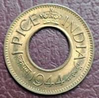 British India One Pice 1944 2g Bronze Coin