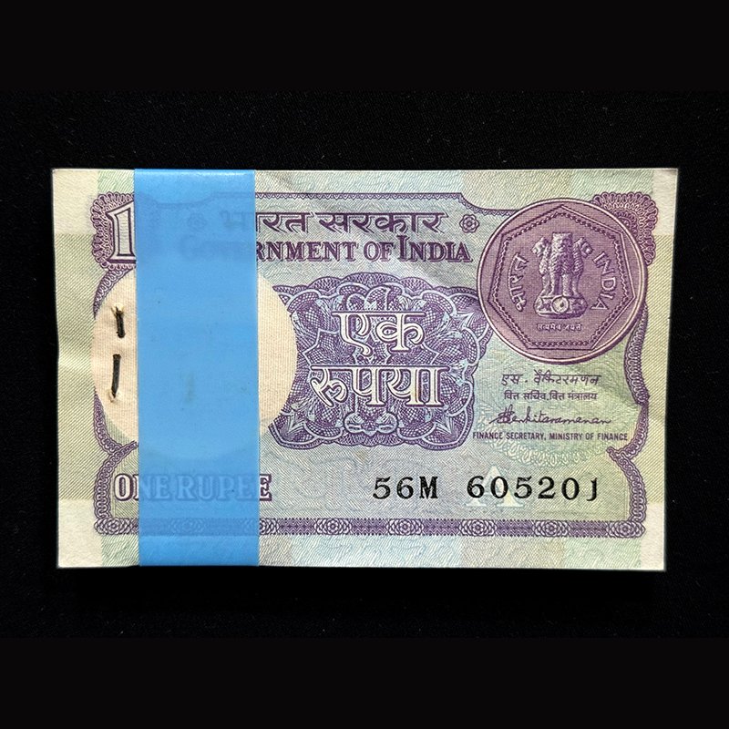 India, 1987 Rupee 1 Complete Serial Bundle, Sign. S. Venkitaramanan, Inset A,  Pick# 78Ac, (56M 605201)