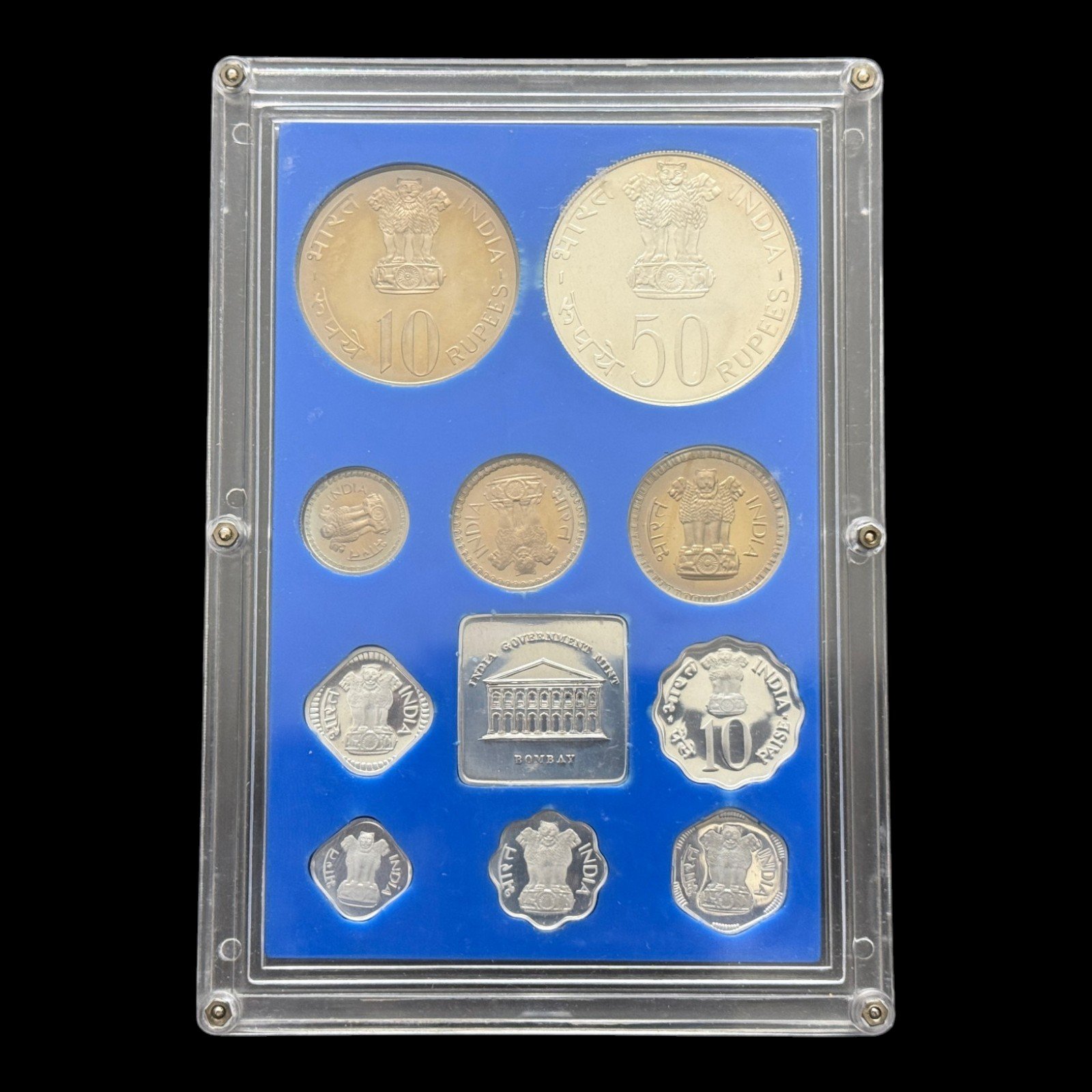 India, 1975 UNC Proof Coin Set, Republic of India, I.G. Mint - Bombay  (10 Coins)
