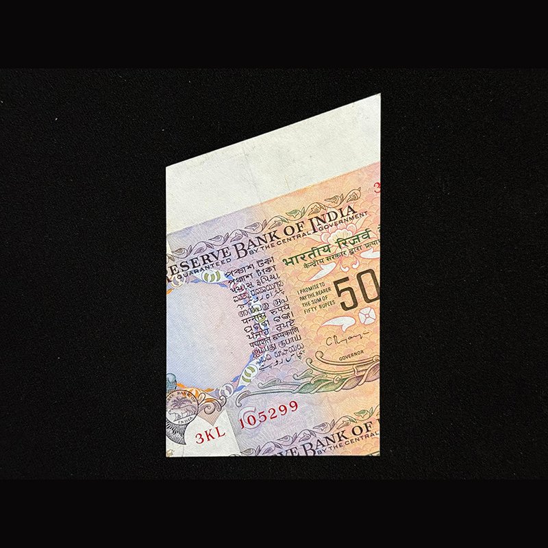 India, Rupees 50 Banknote, Sheet Fold Cutting Error, Sign. C. Rangarajan, Inset C, Pick# 84j, (3KL 105299)