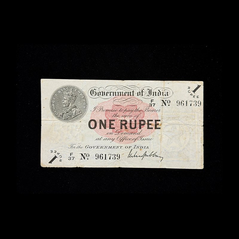 British India, 1917 Rupee 1 Banknote, King George V, Sign. M.M.S. Gubbay, Prefix F, Pick# 1g, (F37 961739)