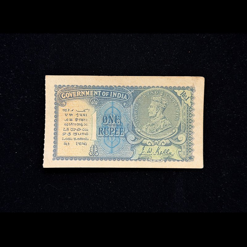 British India, 1935 Rupee 1 Banknote, King George V, Sign. J. W. Kelly, Prefix E, Pick# 14b, (E94 714487)