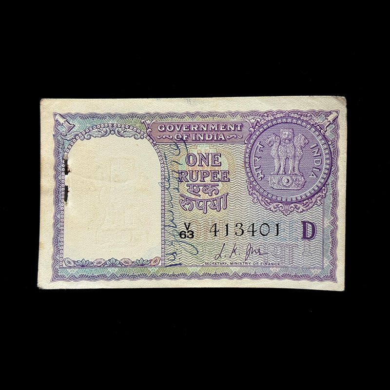 India, 1957 Rupee 1 Complete Serial Bundle of 100 Notes, Sign. L.K.Jha, Inset D, Pick# 75f, (V63 413401)